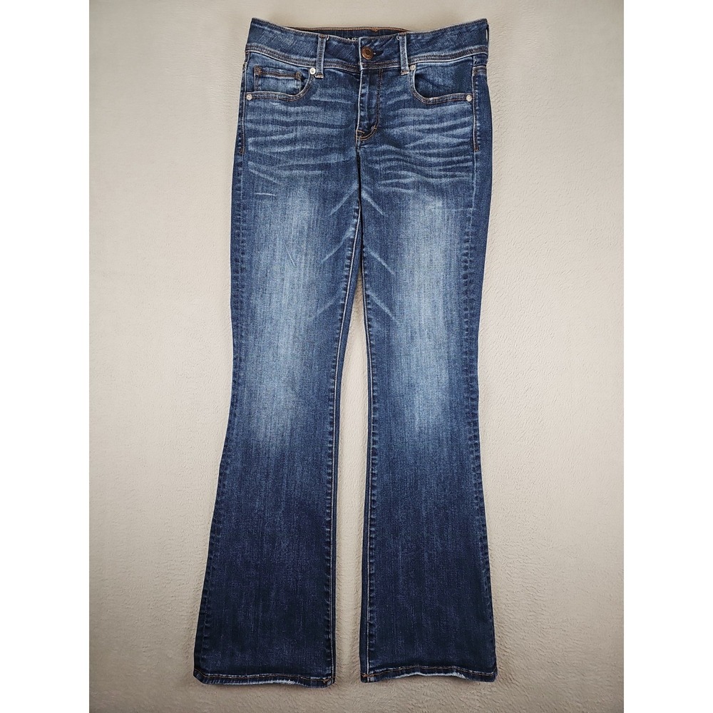 American Eagle Kick Boot Super Stretch Jeans 8 Long 29x33 Blue Medium Wash